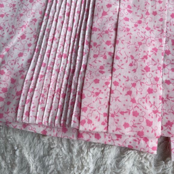 Vintage ruffle neck floral heart print blouse short puff sleeve pink pleated‎ S - Picture 8 of 17